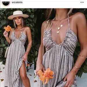 VICI Black & White Tribal Print Maxi Dress with Tie Halter